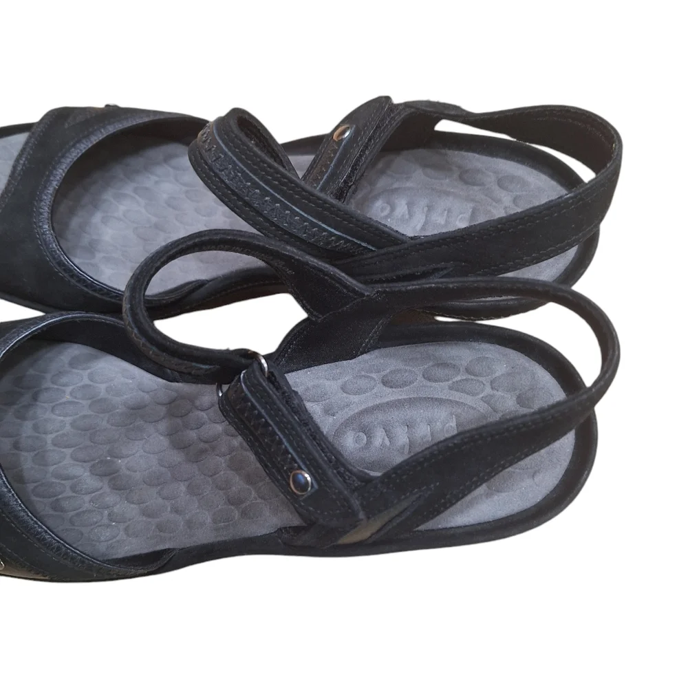 Privo by Clarks Black Wedge Heel Adjustable Strap Leather Sandals Women's sz9M